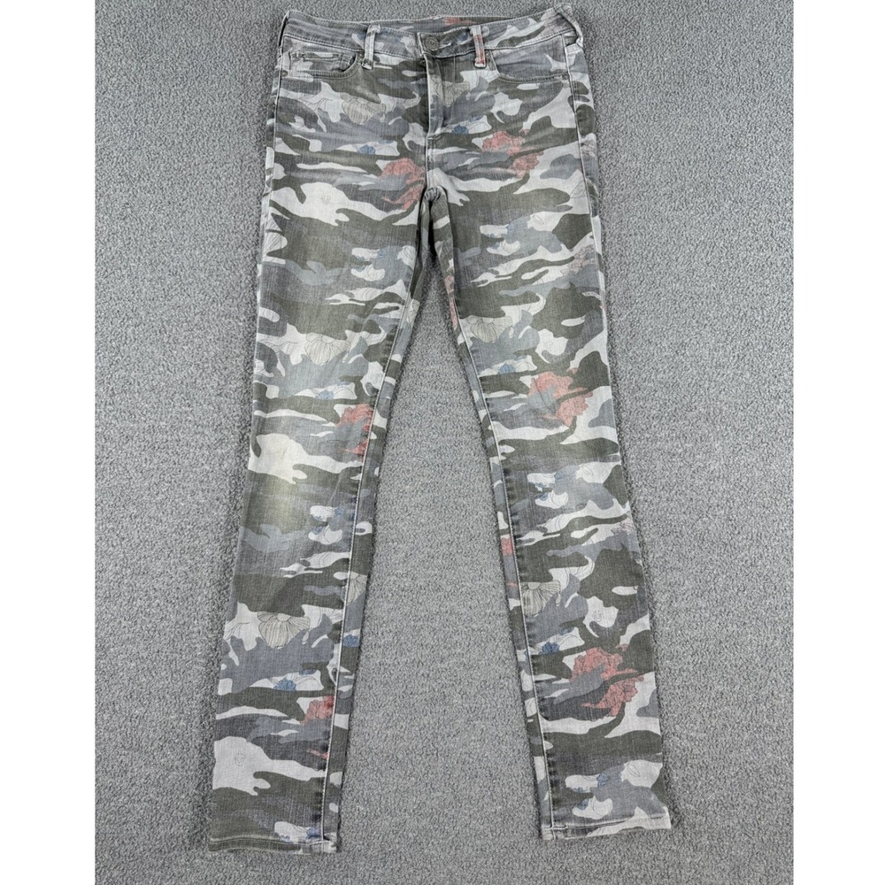 True Religion Jeans Women's Size 28 Gray Camo Floral Halle Mid-Rise Super Skinny